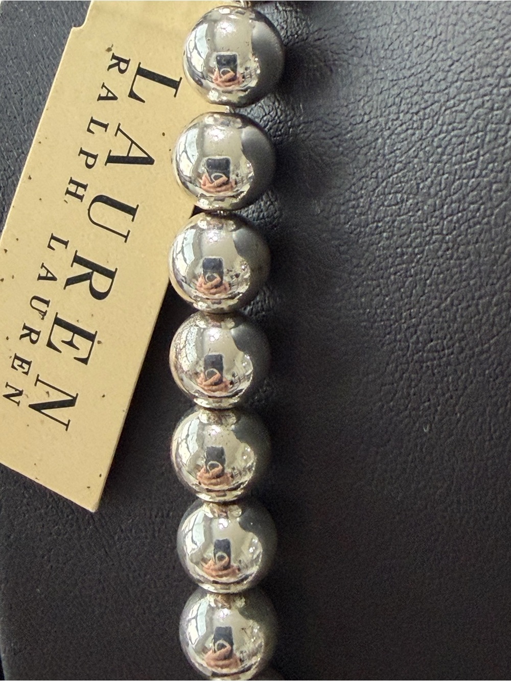 Lauren Ralph Lauren Silver Beaded Necklace | 5mm Ball Beads | Toggle Clasp + LRL - Picture 2 of 7